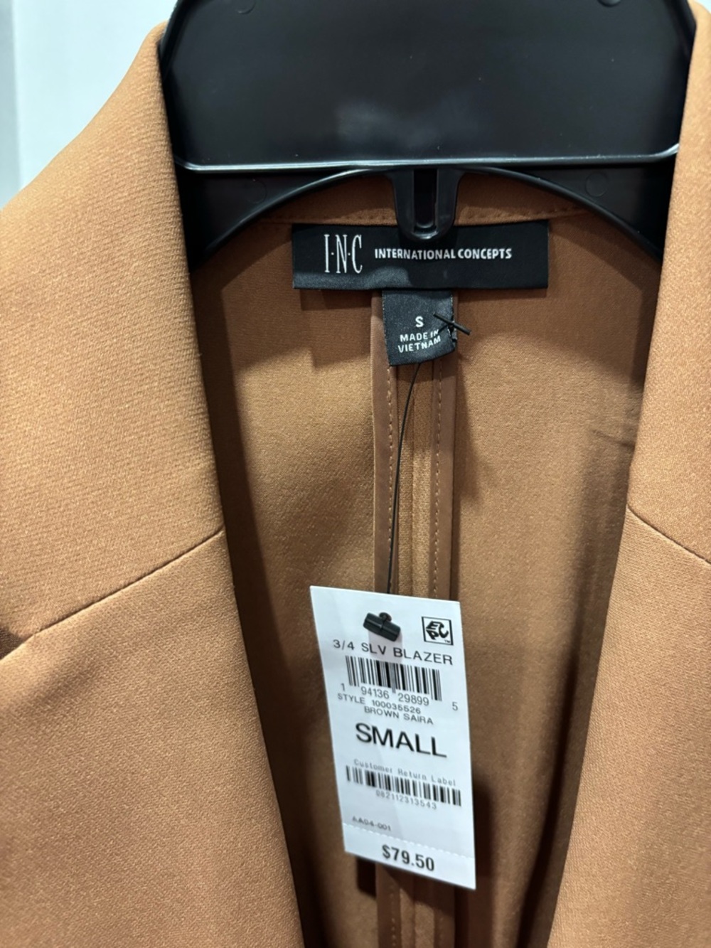 INC International Concepts Tan Long Blazer with Ruched Sleeves- S - Picture 3 of 3